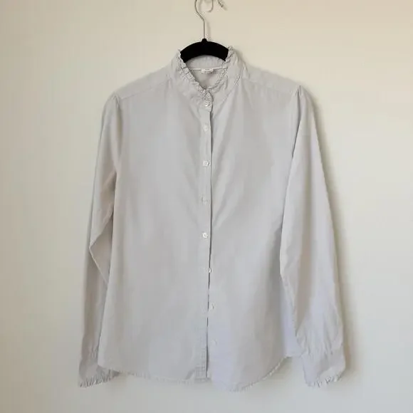 J.Crew Button Down Shirt Size 4 Cotton Ruffle Collar Long Sleeve Classic - Picture 3 of 7